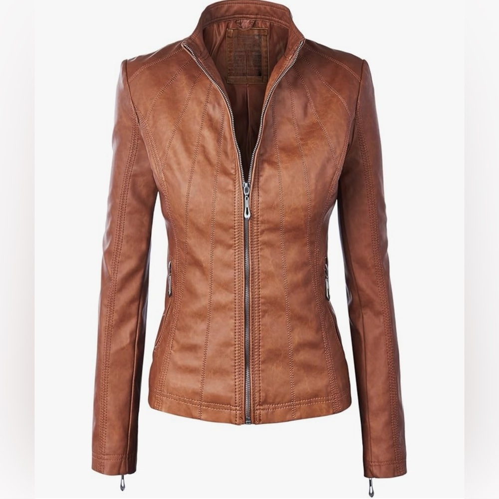Faux Leather Jackets for Women Motorcycle PU Moto Biker Outwear Coat